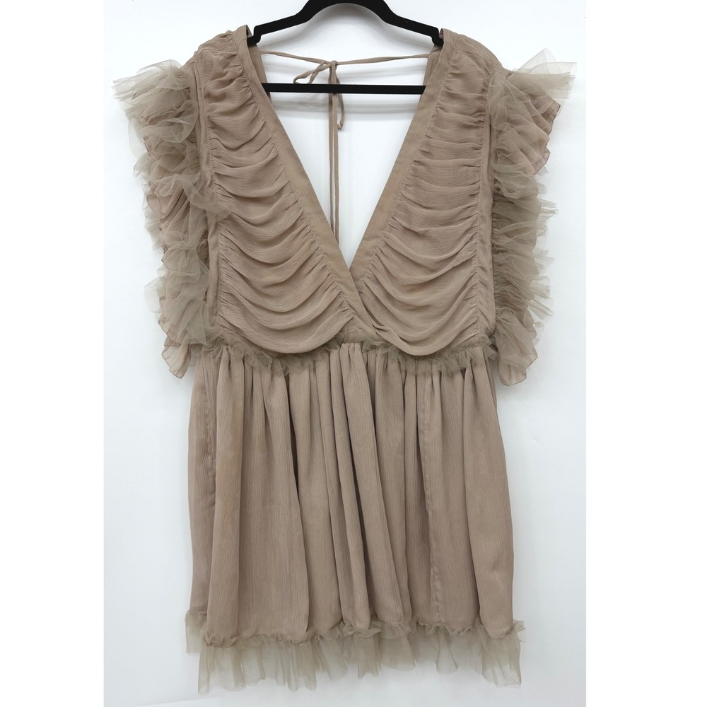 Tularosa Amelia Dress Ruffle Tulle Coquette Fairycore Mini Womens XL Tan/Mauve - Picture 5 of 13